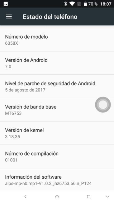 Información del sisteme del Alcatel Idol 5