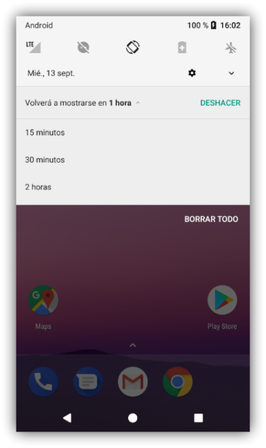 Tiempo posponer notificaciones Android 8.0 oreo