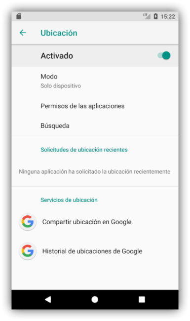 Ubicación Android 8.0 oreo