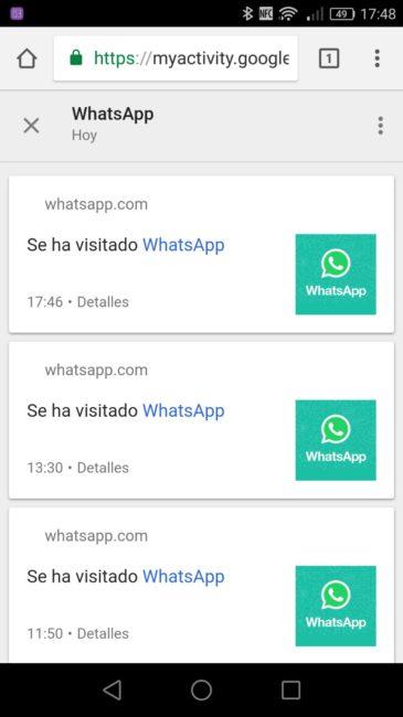WhatsApp utilizado y guardado en Actividad de Google
