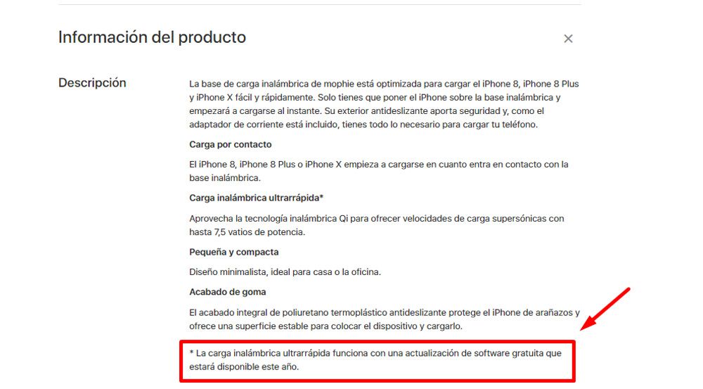 Advertencia de Apple sobre la carga inalámbrica rápida del iPhone 8