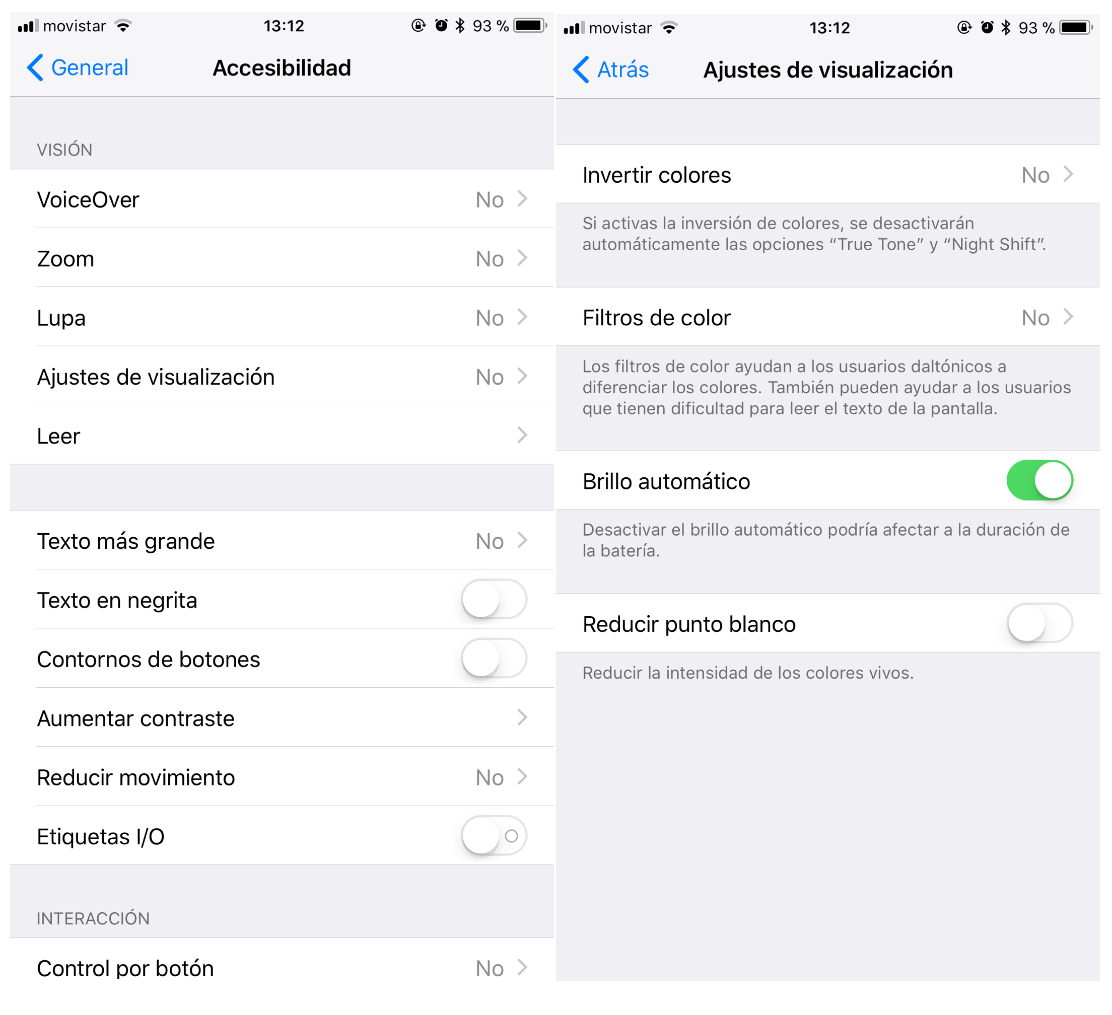 configurar el brillo automático en iOS 11