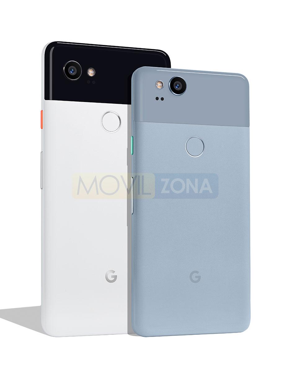 Google Pixel 2 vista trasera gris y blanco