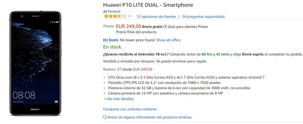 Precio del Huawei P10 Lite en Amazon