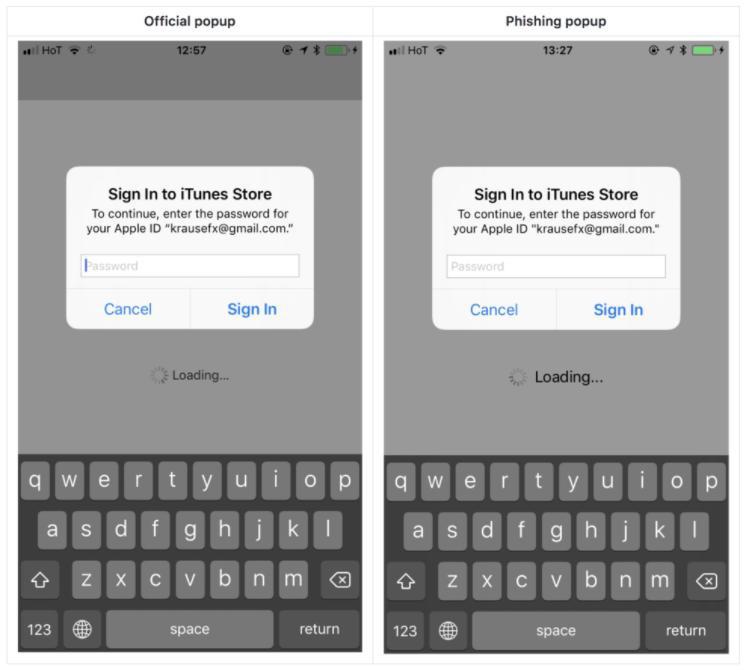 Ventaja emergente solicitando la contraseña de Apple en app de iOS
