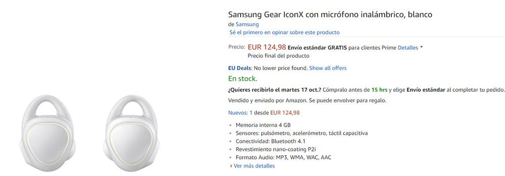 Precio de los auriculares inalámbricos Samsung Gear IconX en Amazon