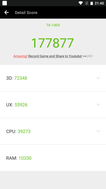 Resultado en AnTuTu con el Nokia 8