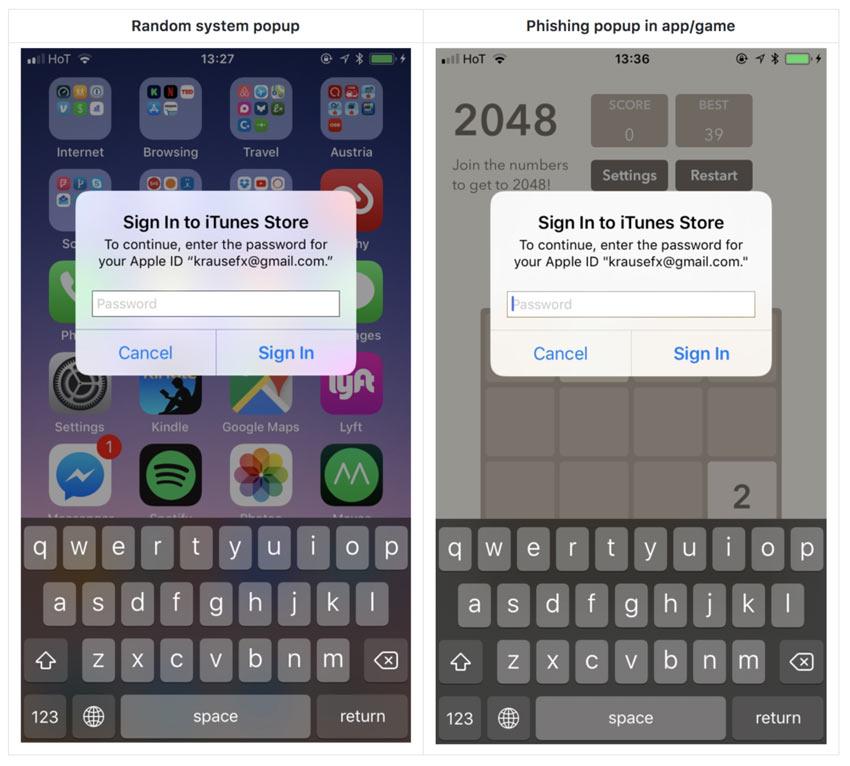 Ventana emergente en iOS solicitando la contraseña del Apple ID