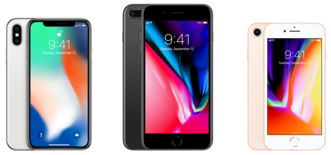 Iphone 8, iPhone 8 Plus y iPhone X de frente