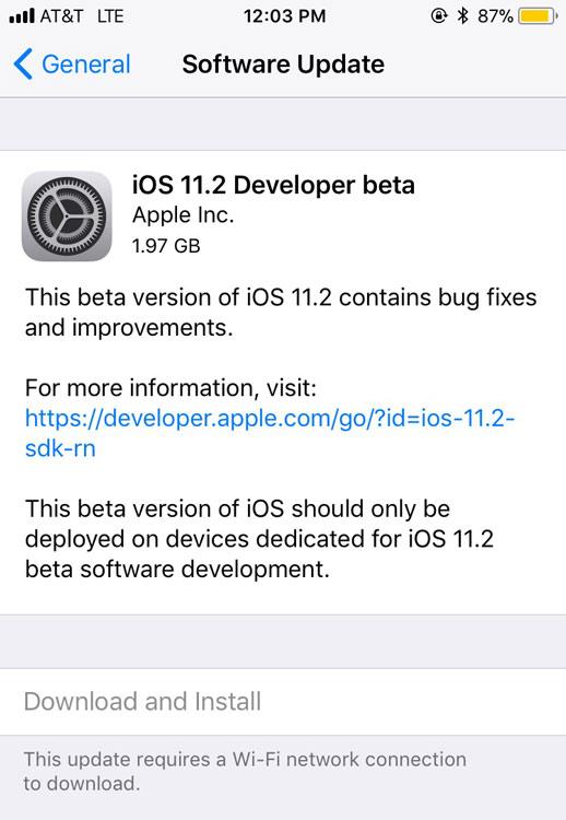 Actualización OTA con iOS 11.2 Beta