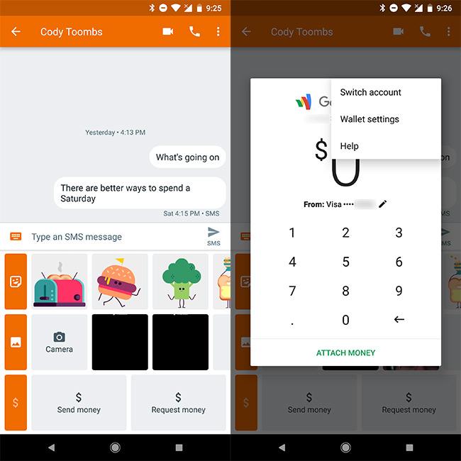 Función de enviar dinero por SMS incluida en la app Mensajes Android