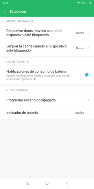 Opciones de uso batería del Xiaomi Mi Mix 2