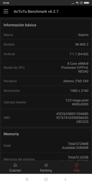 dATOS EN aNtUtU DEL Xiaomi Mi Mix 2