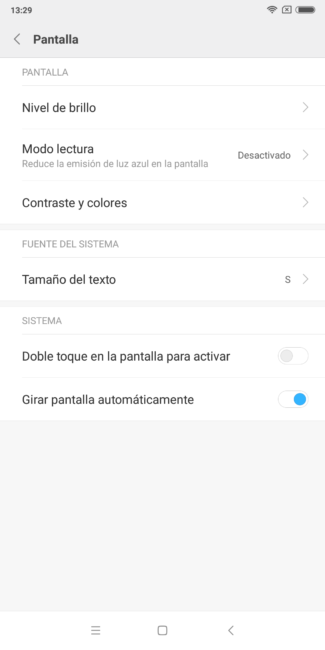 Opciones de pantalla del Xiaomi Mi Mix 2