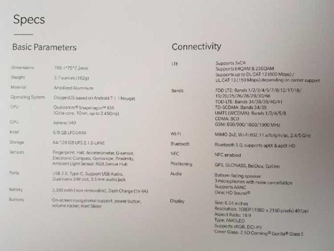 Ficha técnica OnePlus 5T