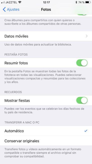 Ajustes App Fotos iCloud iOS