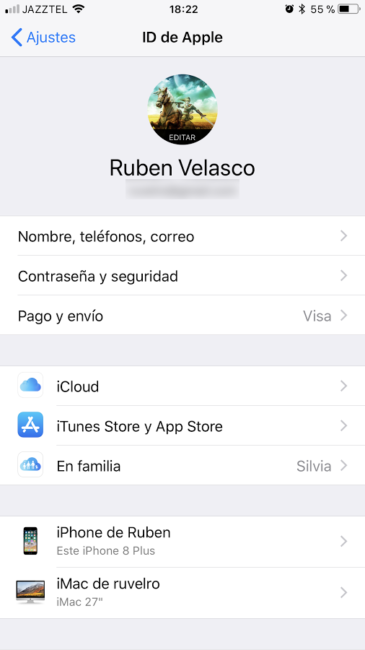 Ajustes de ID de Apple iOS 11
