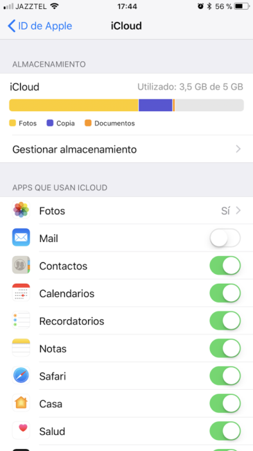 Ajustes iCloud iOS 11