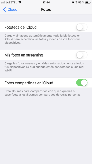Desactivar Fototeca iCloud iOS 11