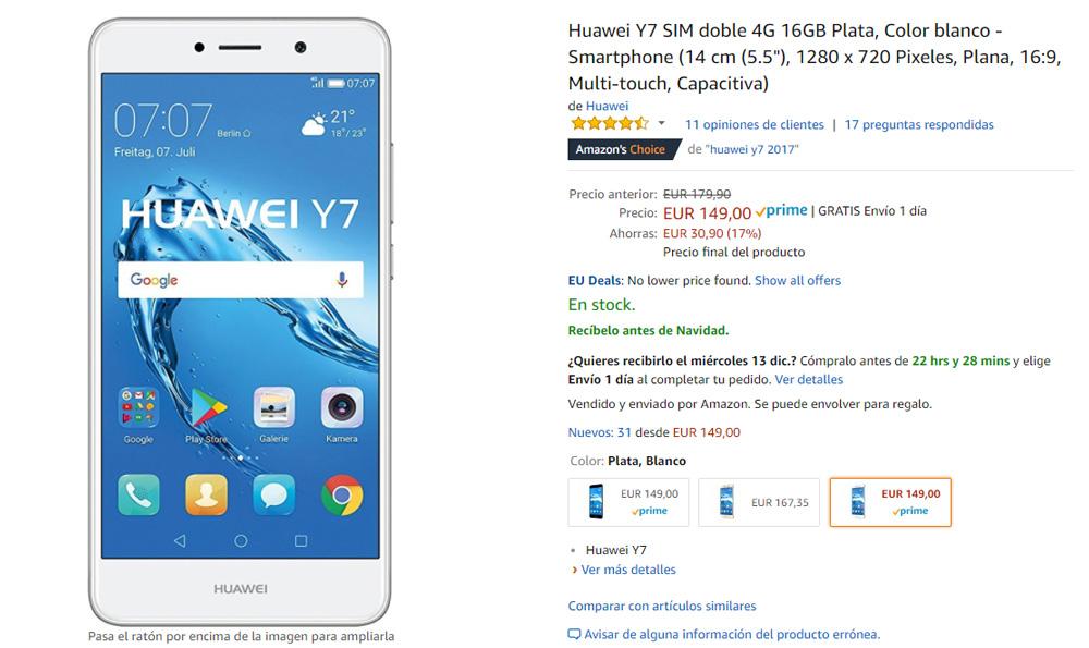 Oferta del Huawei Y7 en Amazon