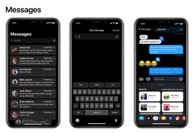 Modo oscuro de iOS 11 para la app Mensajes