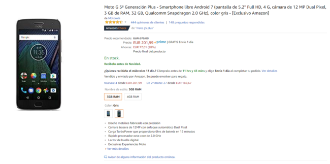 Moto G5 en Amazon
