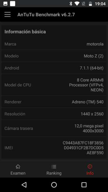 Datos en AnTuTu del Moto Z2 Force