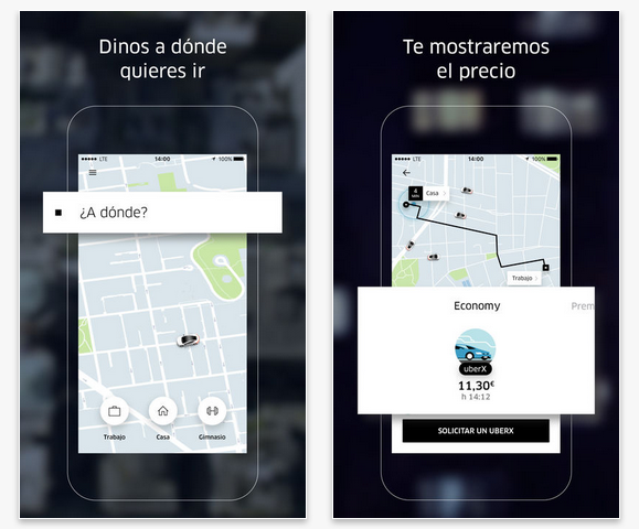 Interfaz app Uber