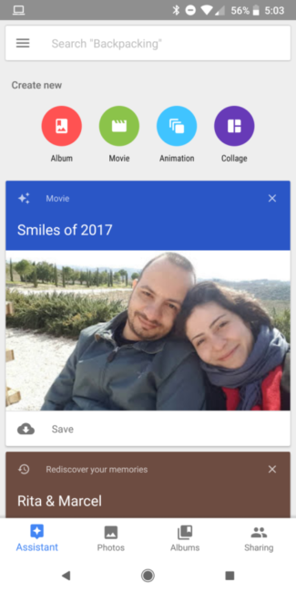 Notificación de función Smiles of 2017 en Google Fotos