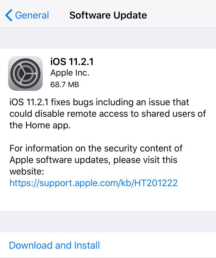 Actualización OTA con iOS 11.2.1
