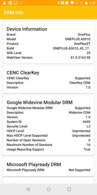 OnePlus 5T certificado DRM con nivel 3