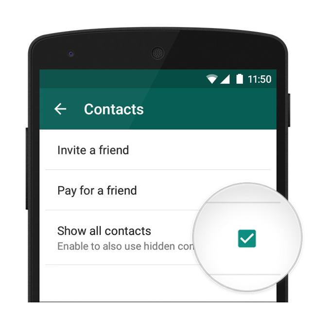 Apartado con opciones y ajustes de contactos en WhatsApp