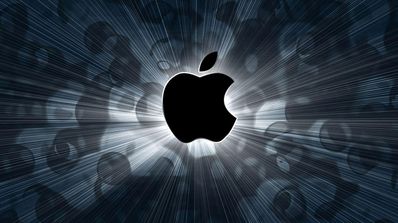 Logo de Apple con luz de fondo