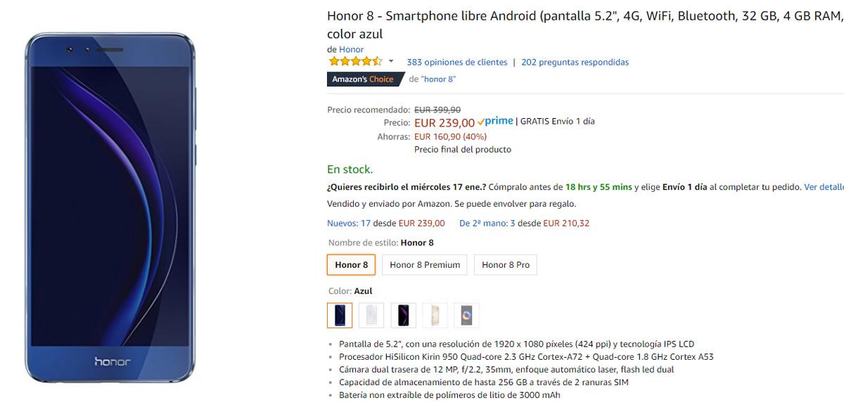 Oferta del Honor 8 en Amazon