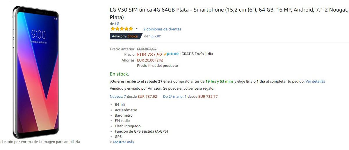 Precio del LG V30 en Amazon