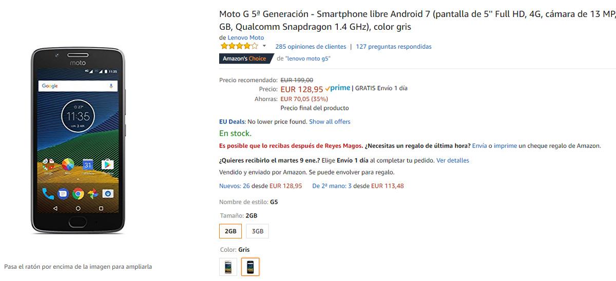 Oferta del Moto G5 en Amazon