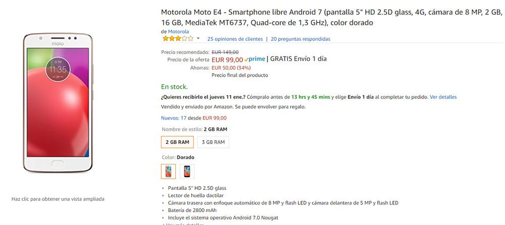 Oferta del Motorola Moto E4 por menos de 100 euros