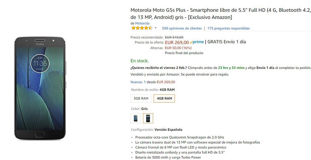 Oferta del Motorola Moto G5S Plus en Amazon