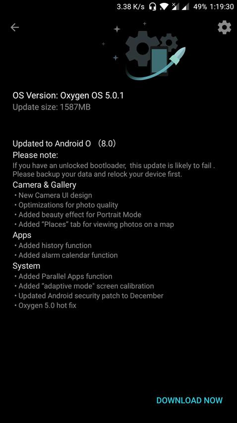 Actualización del OnePlus 5 con Android 8.0 Oreo