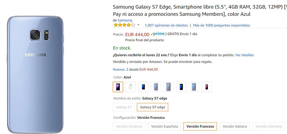Oferta del Samsung Galaxy S7 Edge color azul en Amazon