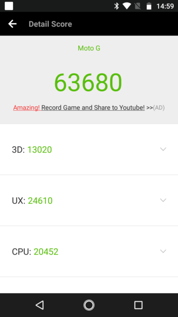 resultado en AnTuTu del Motorola G5S