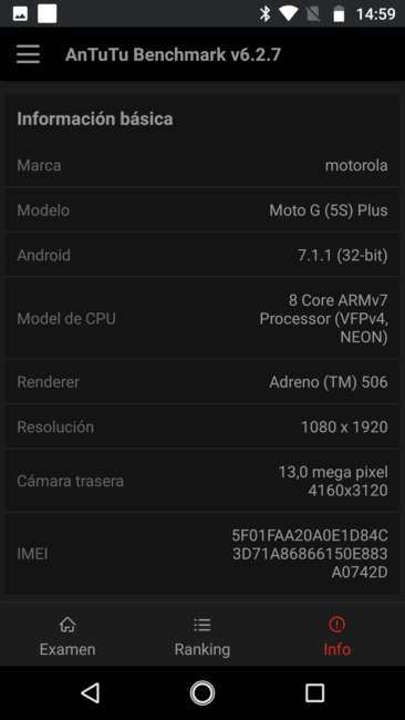 Datos en AnTuTu del Motorola G5S