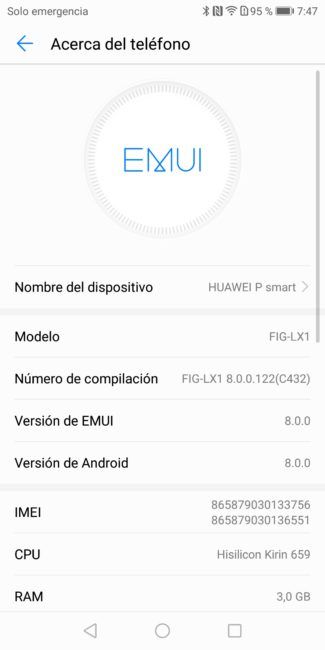 Inforamción del Huawei P smart
