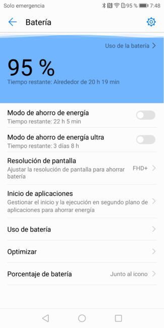 Opciones batería del Huawei P smart