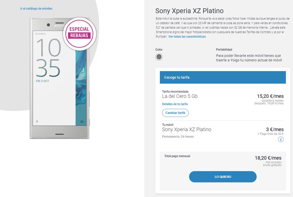 Sony Xperia XZ en oferta con las rebajas de Yoigo