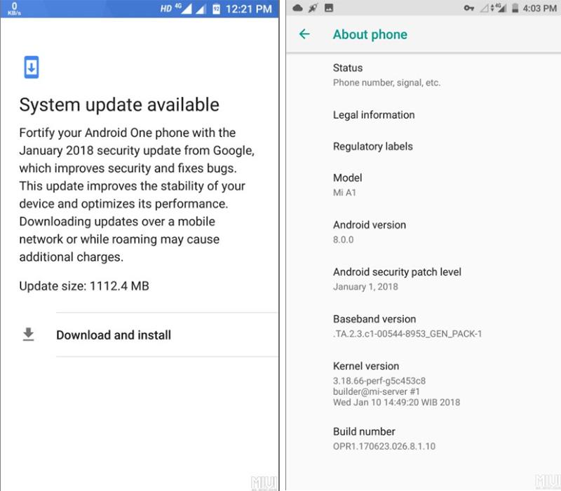 Actualización para el Xiaomi Mi A1 con Android 8.0 Oreo y parche de seguridad de enero de 2018