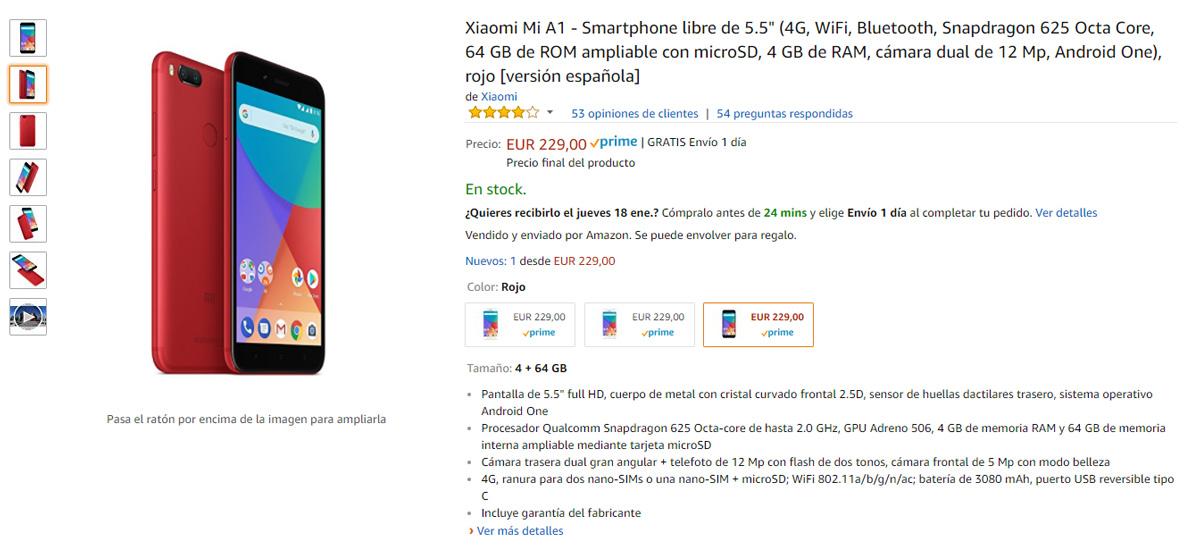 Xiaomi Mi A1 rojo disponible en Amazon