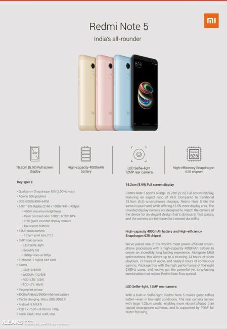 Especificaciones Redmi Note 5