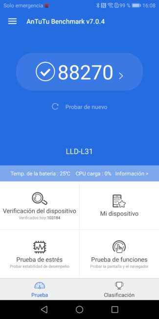 Resultado en AnTuTu del Honor 9 Lite