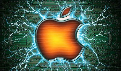 Logotipo de Apple sobre un fondo verde